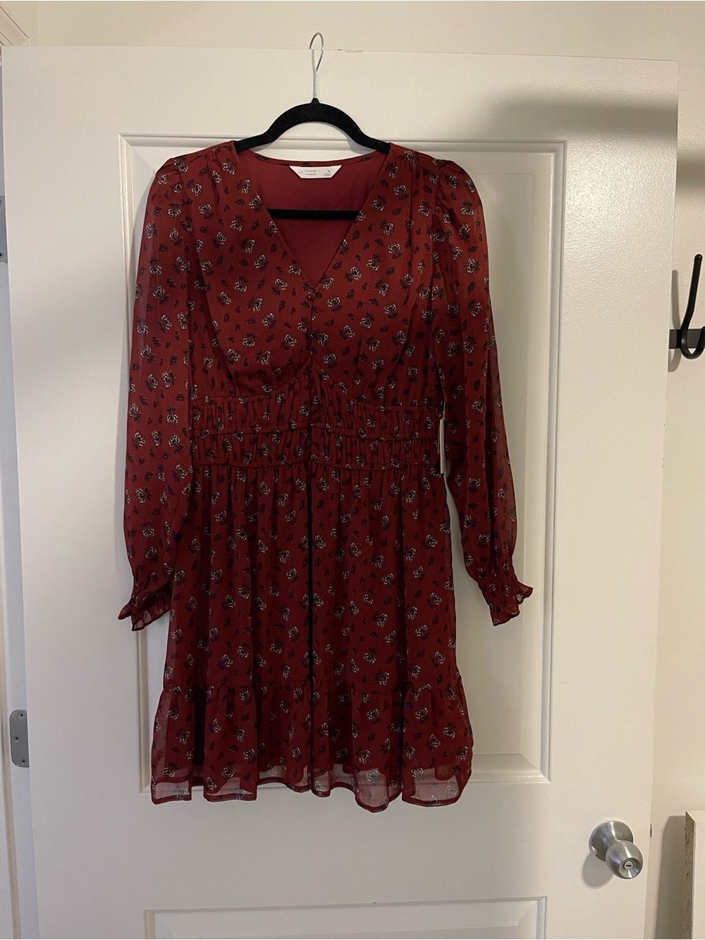 LC Lauren Conrad Rust Floral V-Neck Long Sleeve Dress - Size M NWT